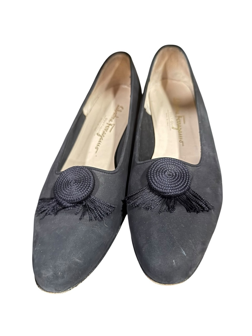 Vintage Salvatore Ferragamo Boutique Navy Suede Tassel Loafers Size 10 Narrow - Picture 4 of 6